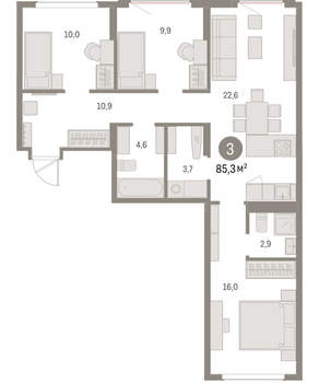 3-к квартира, вторичка, 85м2, 4/9 этаж