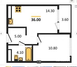 1-к квартира, вторичка, 36м2, 12/31 этаж