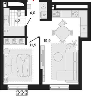 1-к квартира, вторичка, 40м2, 21/15 этаж