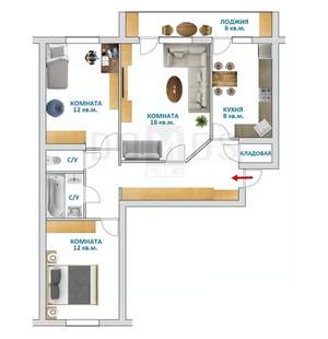 3-к квартира, вторичка, 64м2, 8/9 этаж