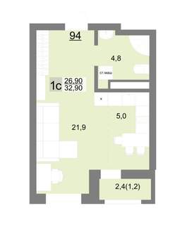 Студия квартира, вторичка, 33м2, 13/26 этаж