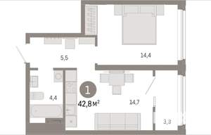 1-к квартира, вторичка, 43м2, 5/7 этаж