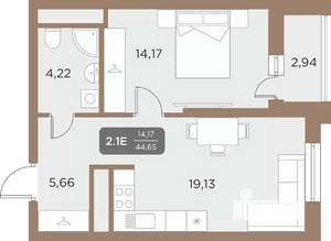 2-к квартира, вторичка, 45м2, 18/24 этаж