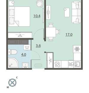 1-к квартира, вторичка, 35м2, 13/24 этаж