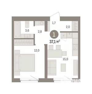 1-к квартира, вторичка, 37м2, 4/7 этаж