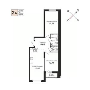 2-к квартира, строящийся дом, 66м2, 13/21 этаж