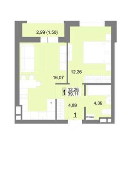 1-к квартира, вторичка, 39м2, 5/22 этаж