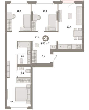 3-к квартира, вторичка, 87м2, 3/9 этаж