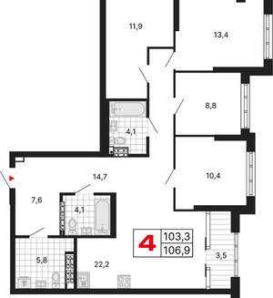 4-к квартира, вторичка, 107м2, 12/15 этаж