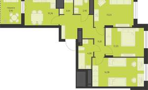 3-к квартира, строящийся дом, 75м2, 21/22 этаж