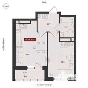 1-к квартира, вторичка, 47м2, 2/24 этаж