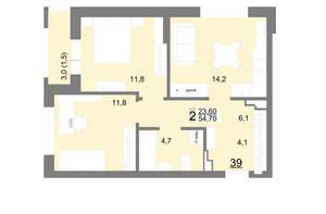 2-к квартира, вторичка, 55м2, 6/26 этаж