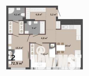 2-к квартира, строящийся дом, 73м2, 1/17 этаж