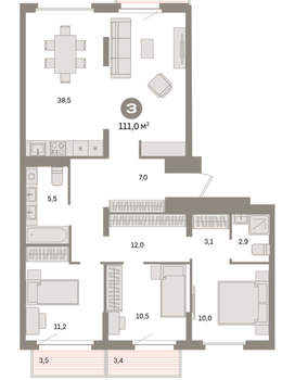 3-к квартира, вторичка, 111м2, 7/9 этаж