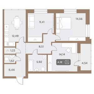 4-к квартира, вторичка, 79м2, 17/24 этаж