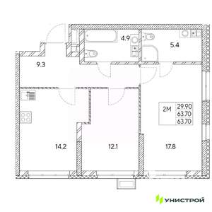 2-к квартира, вторичка, 64м2, 10/31 этаж