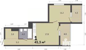 1-к квартира, вторичка, 45м2, 5/19 этаж