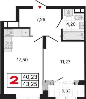 2-к квартира, вторичка, 43м2, 30/31 этаж