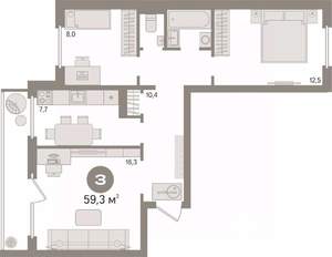 3-к квартира, вторичка, 59м2, 2/9 этаж