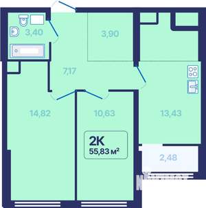 2-к квартира, вторичка, 56м2, 11/27 этаж