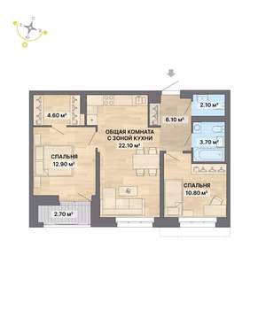 2-к квартира, вторичка, 65м2, 2/26 этаж