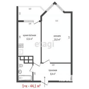 1-к квартира, вторичка, 44м2, 8/19 этаж