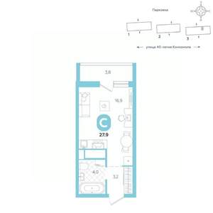 Студия квартира, вторичка, 28м2, 13/16 этаж