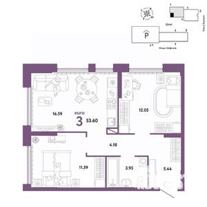 3-к квартира, вторичка, 54м2, 6/24 этаж