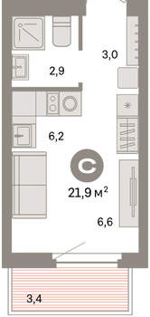 Студия квартира, вторичка, 22м2, 3/16 этаж