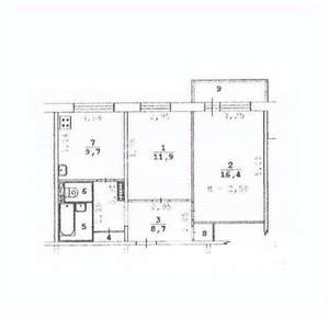 2-к квартира, вторичка, 52м2, 5/9 этаж