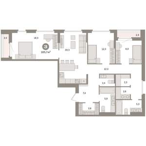 3-к квартира, вторичка, 106м2, 10/16 этаж