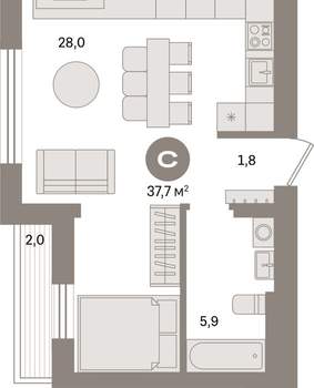 Студия квартира, вторичка, 38м2, 9/9 этаж