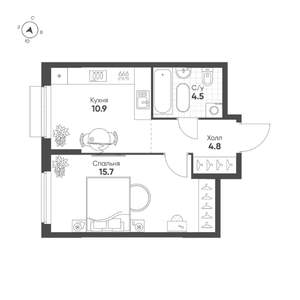 1-к квартира, строящийся дом, 36м2, 3/25 этаж