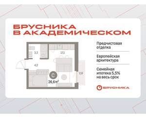 Студия квартира, вторичка, 27м2, 6/9 этаж