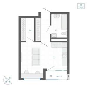 Студия квартира, вторичка, 30м2, 22/22 этаж