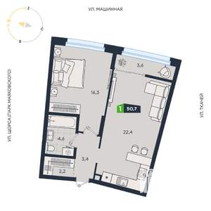1-к квартира, вторичка, 51м2, 8/30 этаж