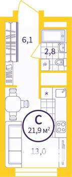 Студия квартира, вторичка, 22м2, 16/24 этаж