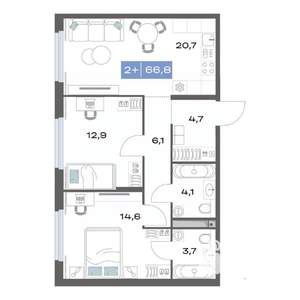 2-к квартира, строящийся дом, 67м2, 2/17 этаж