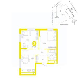 2-к квартира, вторичка, 55м2, 6/24 этаж