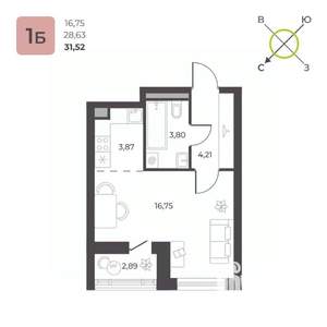 Студия квартира, строящийся дом, 32м2, 9/23 этаж