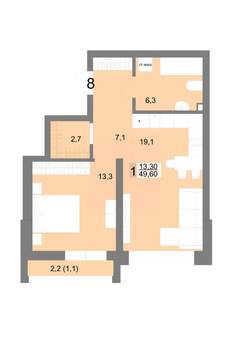 1-к квартира, вторичка, 50м2, 3/25 этаж