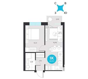 1-к квартира, вторичка, 35м2, 4/23 этаж