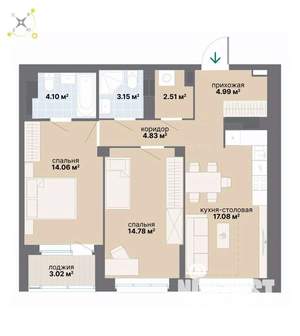 2-к квартира, вторичка, 69м2, 20/26 этаж