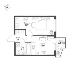 1-к квартира, строящийся дом, 34м2, 21/25 этаж
