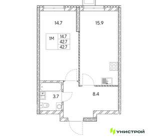 1-к квартира, вторичка, 43м2, 13/30 этаж