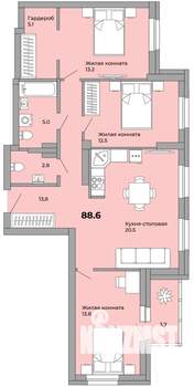 3-к квартира, сданный дом, 88м2, 11/21 этаж