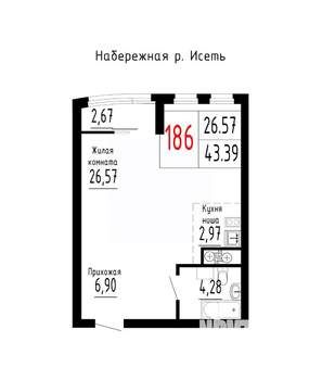 Студия квартира, строящийся дом, 43м2, 5/25 этаж