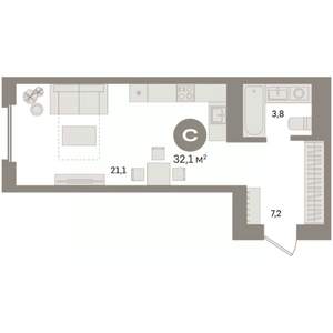 Студия квартира, вторичка, 32м2, 8/24 этаж