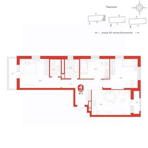 3-к квартира, вторичка, 87м2, 12/16 этаж