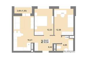 2-к квартира, строящийся дом, 56м2, 3/22 этаж